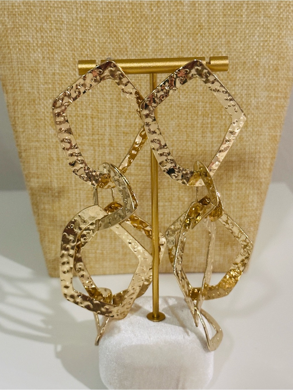 Fashion Jewelry Gold Textured Linked Drop Earrings - Women Jewelry